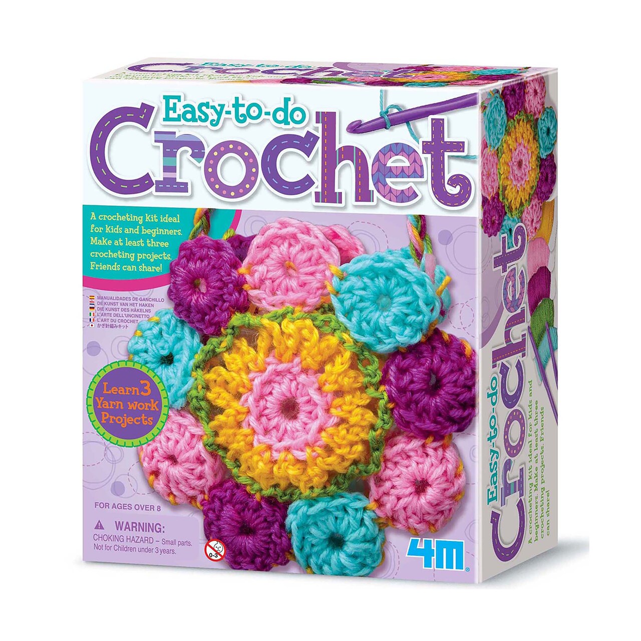 4M: Easy-To-Do Crochet - DIY Knitting Craft Kit, Learn 3 Yarn Work Projects, Create Coasters-Mini Bag-Placemat, All-In-1 Set, Beginners & Kids Ages 8+